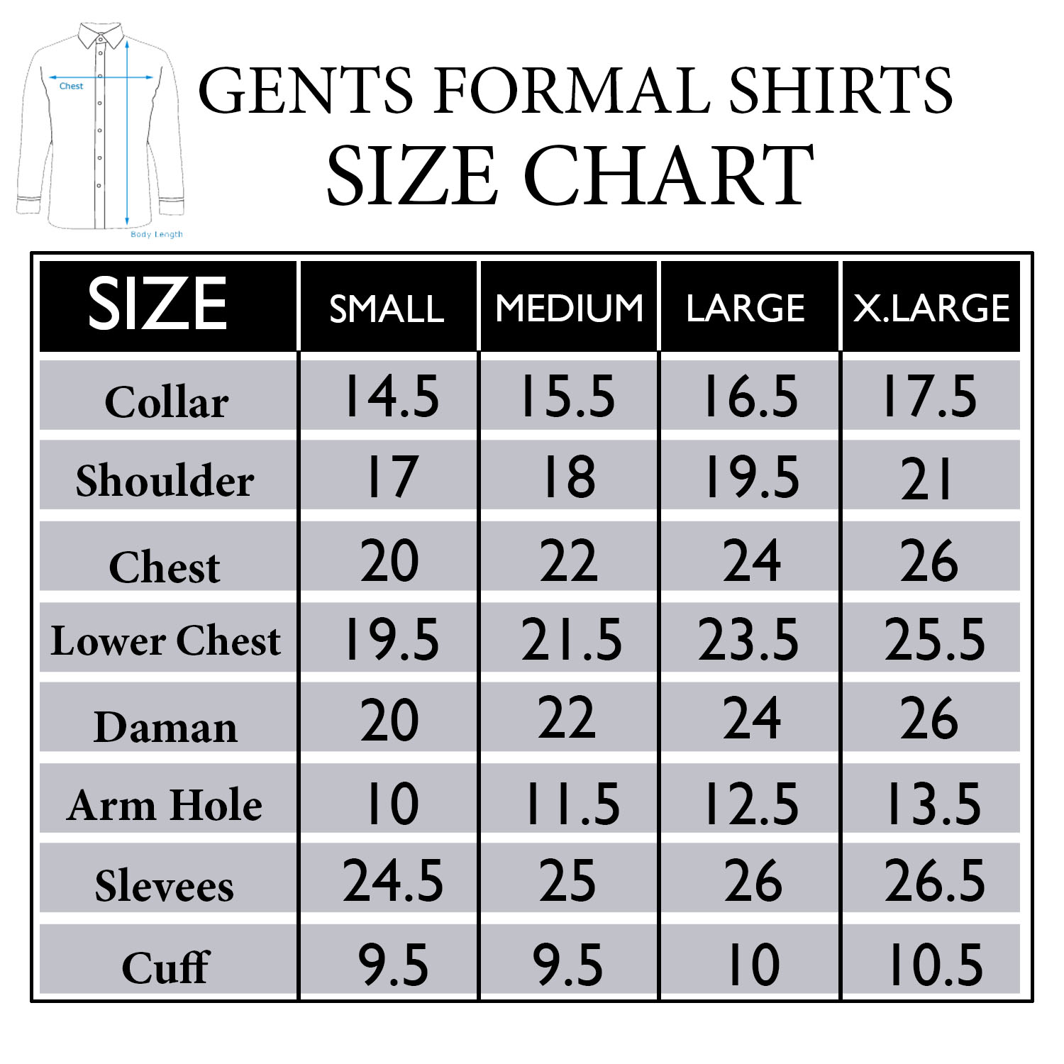 Medium Shirt Size Chart